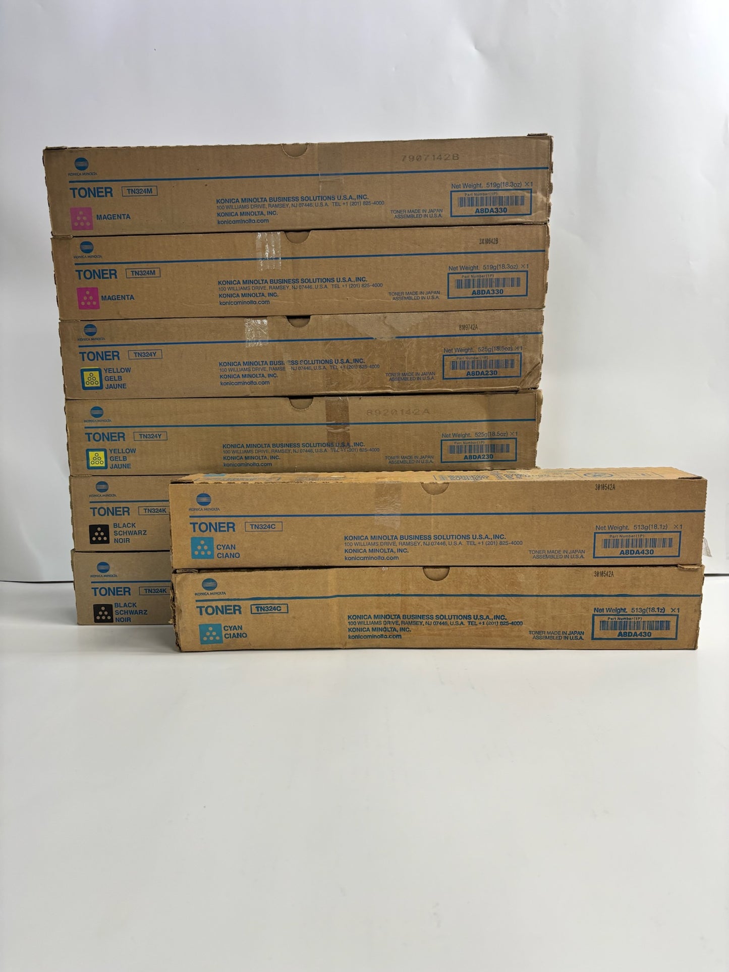 8 New Genuine Konica Minolta Bizhub C258,C308,C368 TN324 CCMMYYKK Toners