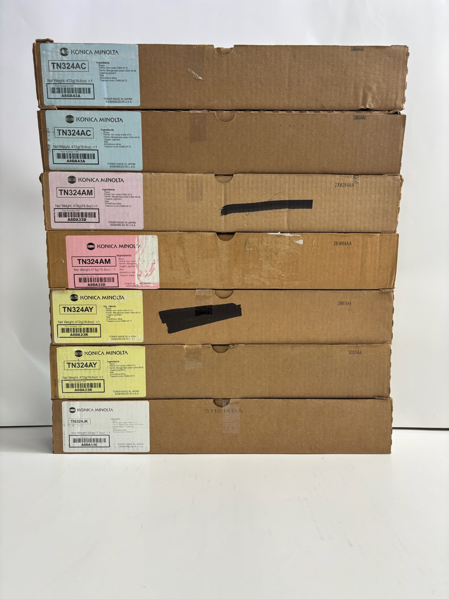 7 Genuine Konica Minolta Bizhub C258,C308,C368 CCMMYYK Toners TN324 (Plain Box)