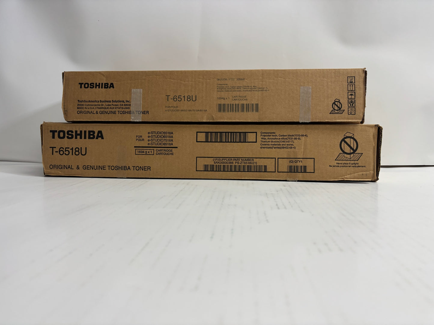 2 Open Genuine Toshiba e-STUDIO 5518A, 6518A, 7518A, 8518A Black Toners T-6518U