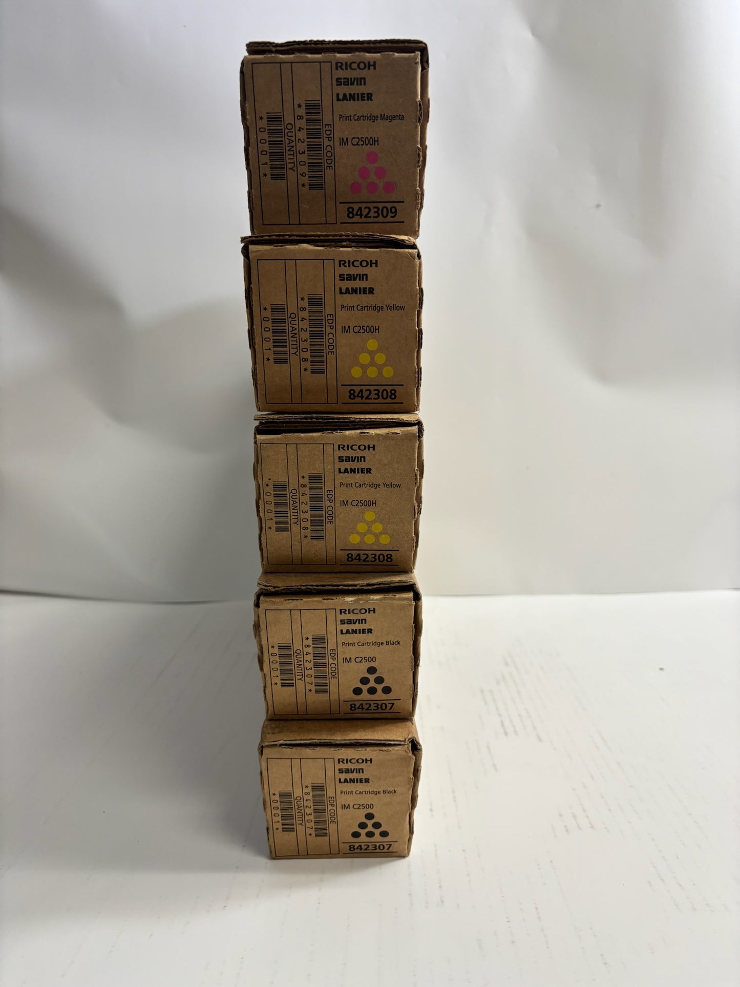 5 Genuine Ricoh IM C2500H, IM C2000 MYYKK Toners 842307,842308,842309 (No Cyan)