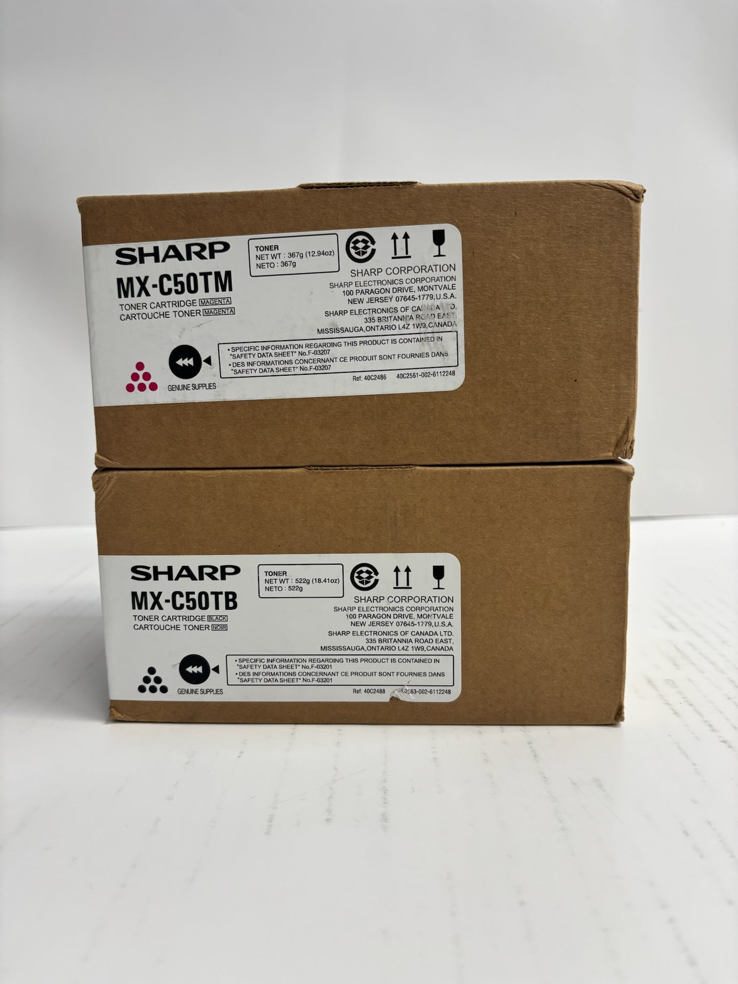 2 Genuine Sharp MX-C407F, MX-C507F Magenta & Black Toners MX-C50TM, MX-C50TB