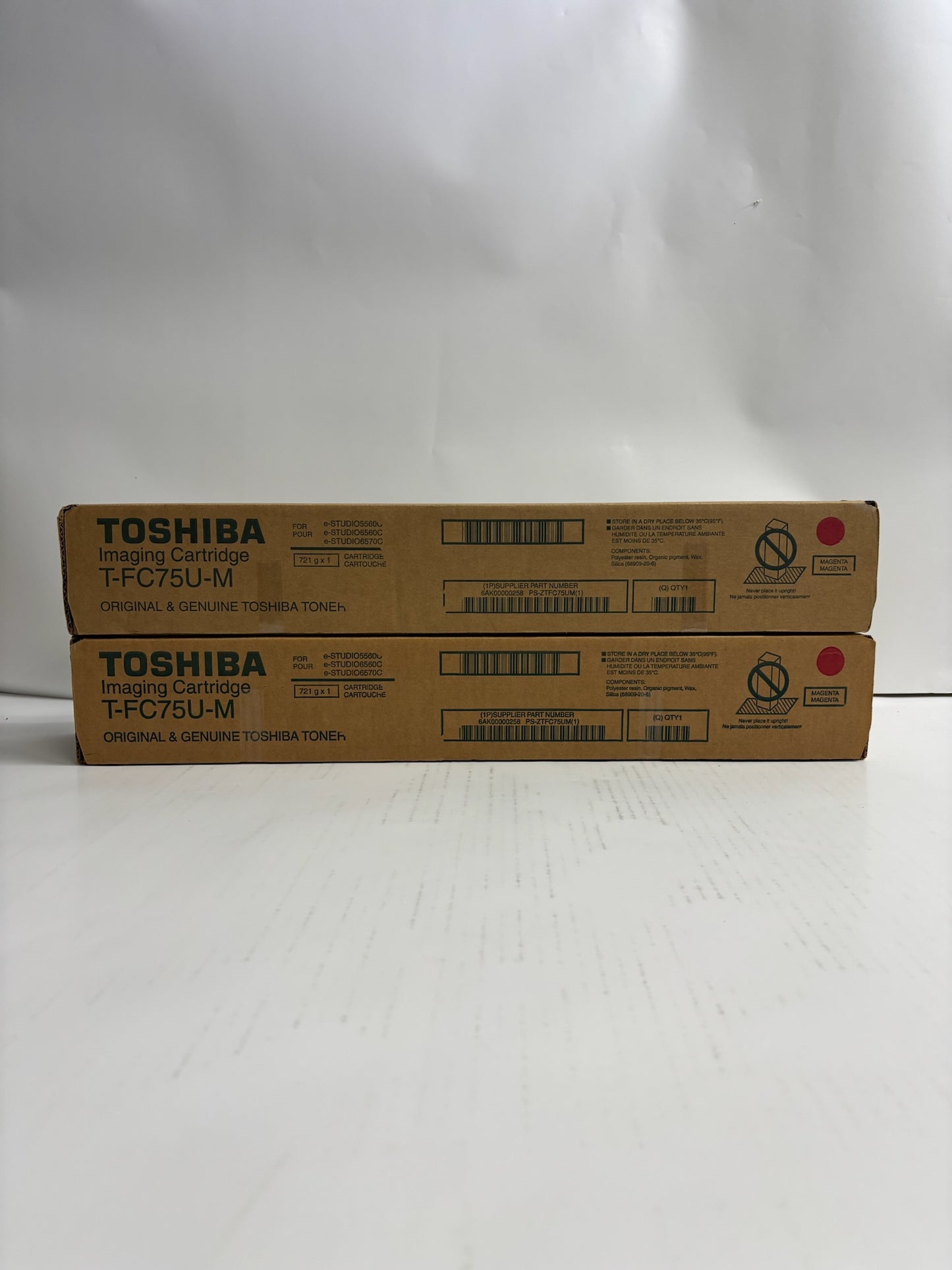 2 Genuine Toshiba e-STUDIO 5560C,6560C,6570C Magenta Toners T-FC75U-M, TFC75UM
