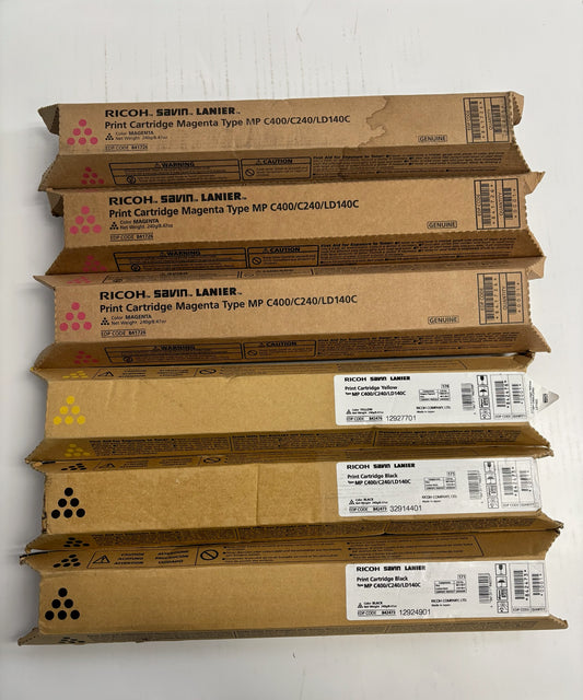6 Genuine Ricoh MP C400,C240 MMMYKK Toners 842473, 842476, 841726 (No Cyan)