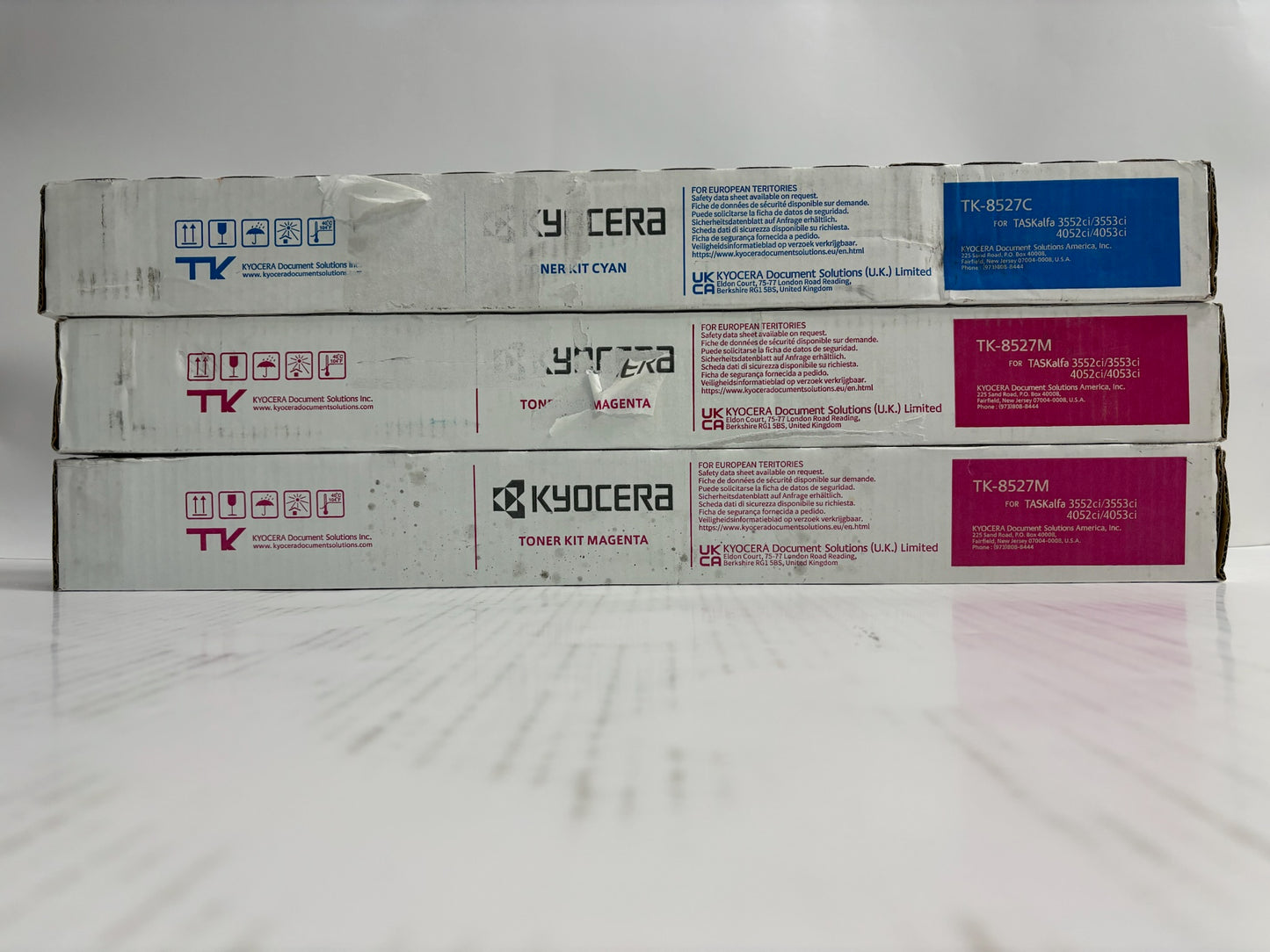 3 Genuine Kyocera TASKalfa 3552ci,3553ci,4052ci Cyan & Mag Toners TK-8527,TK8527