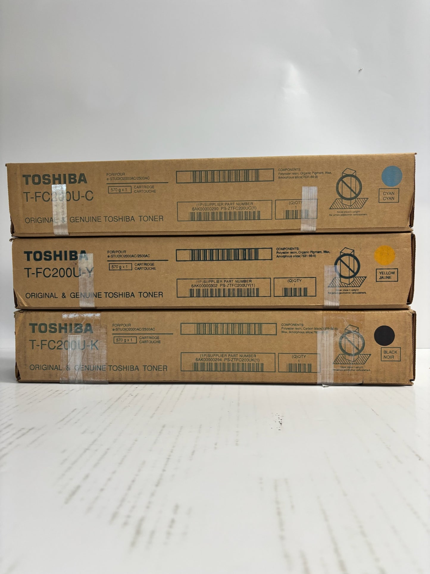 3 New Genuine Toshiba e-STUDIO 2000AC,2500AC CYK Toner T-FC200U (No Magenta)