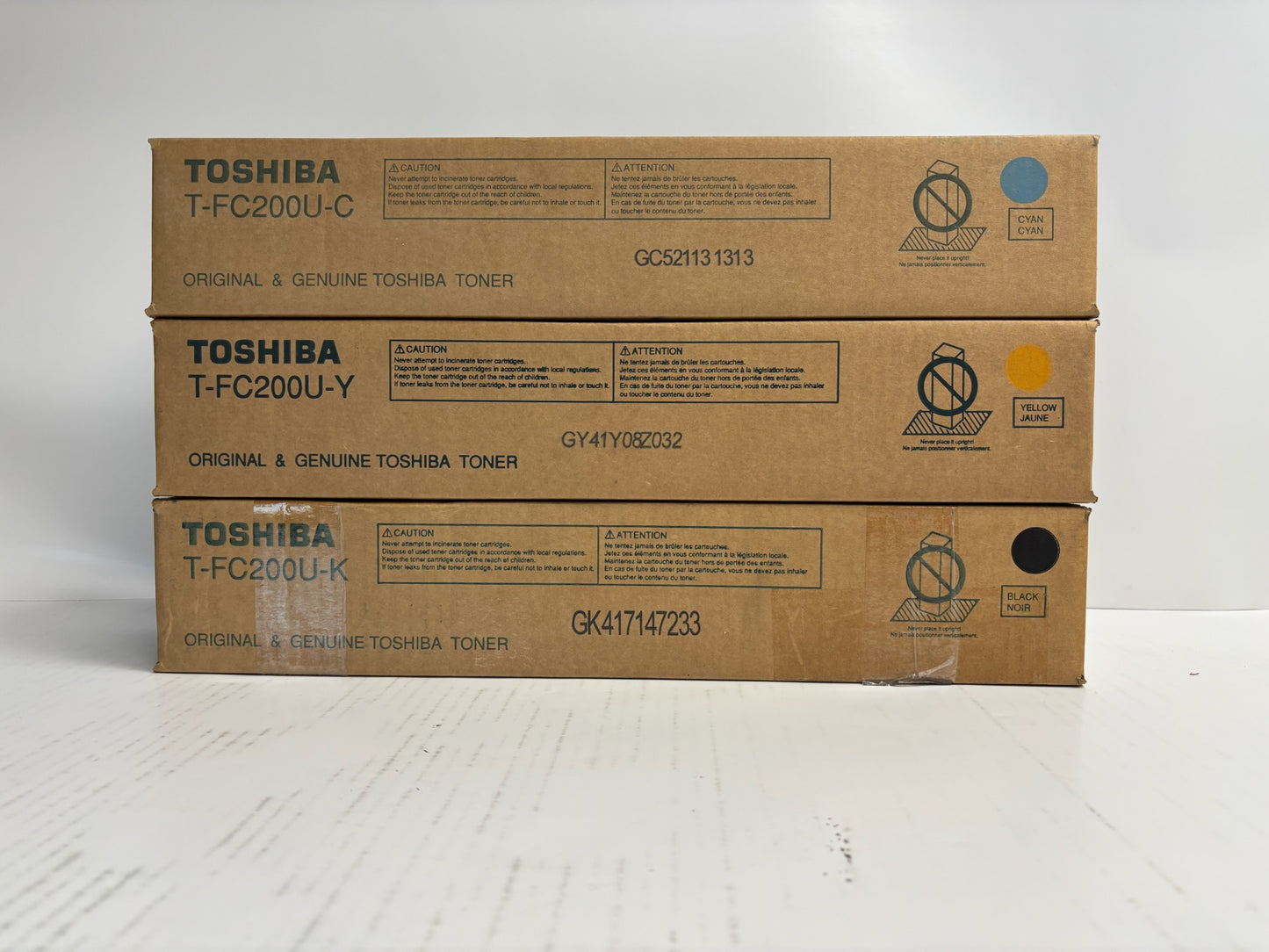 3 New Genuine Toshiba e-STUDIO 2000AC,2500AC CYK Toner T-FC200U (No Magenta)