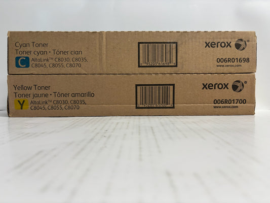 2 Genuine Xerox AltaLink C8030,C8035,C8045 Cyan & Yel Toner 006R01698, 006R01700