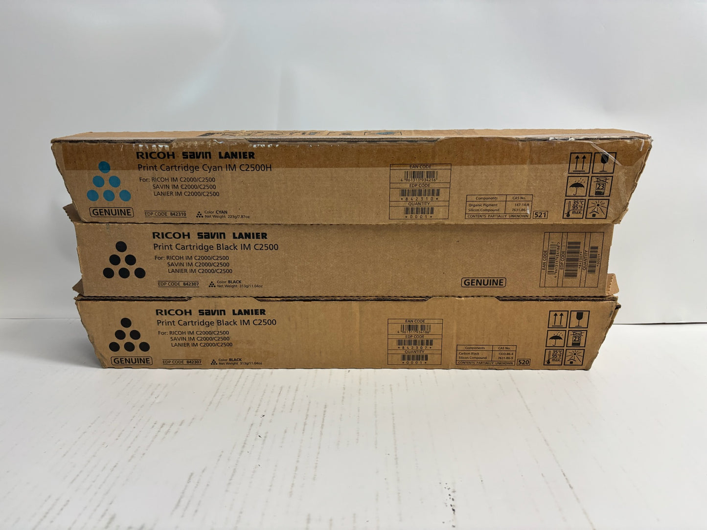 3 New Genuine Ricoh IM C2500H, C2000 Cyan and Black Toners 842307, 842310