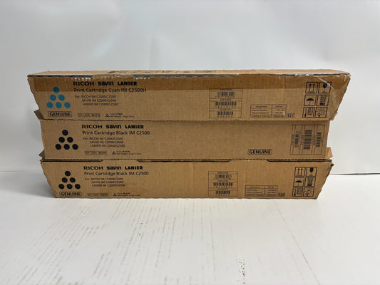 3 New Genuine Ricoh IM C2500H, C2000 Cyan and Black Toners 842307, 842310