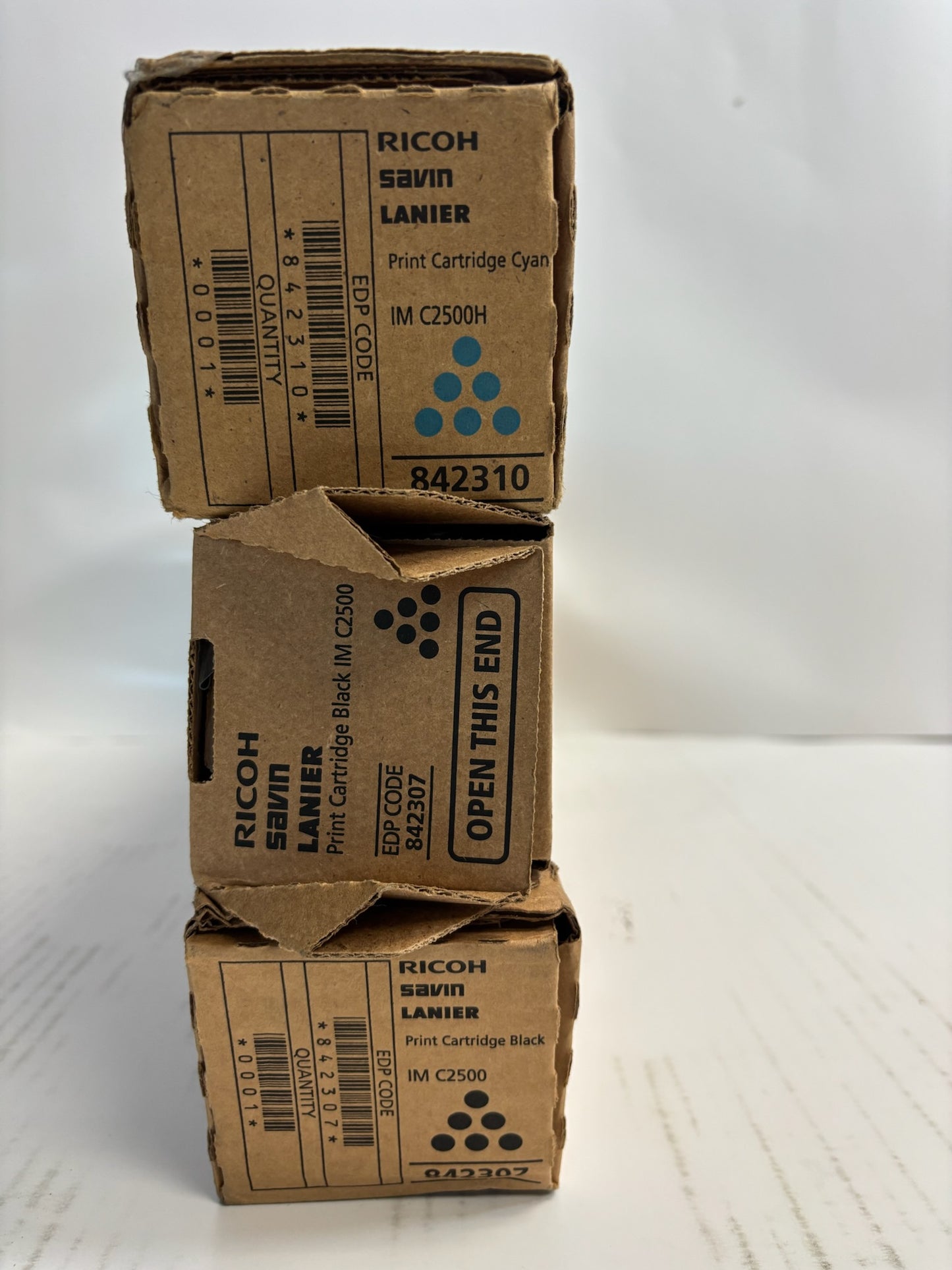 3 New Genuine Ricoh IM C2500H, C2000 Cyan and Black Toners 842307, 842310