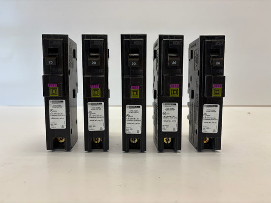 5 PK Square D HOM120PDF Single Pole Circuit Breaker 20A 60hz, 120V (NO Original Box)