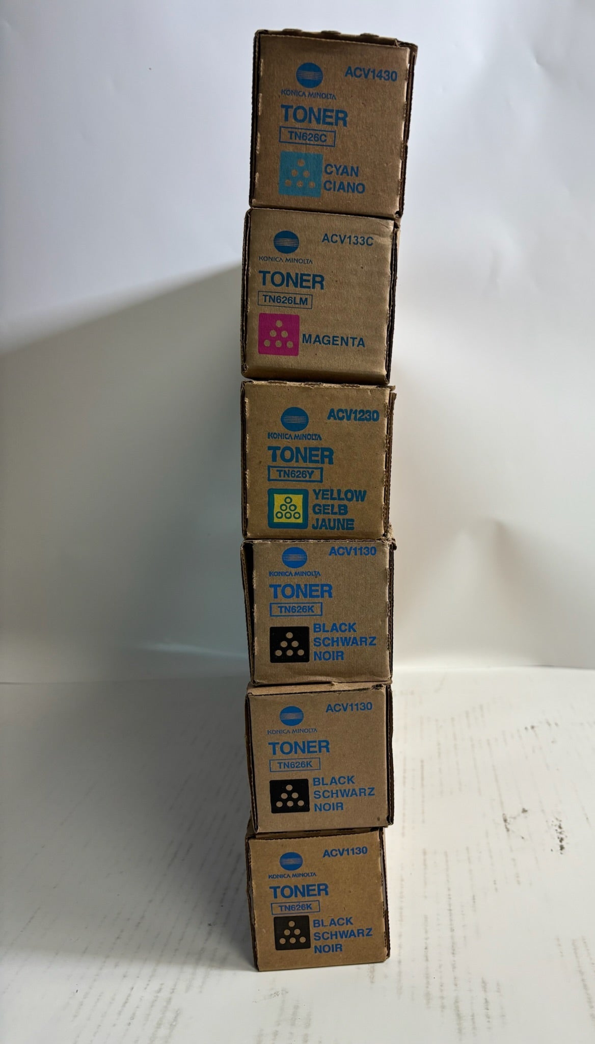 6 Genuine Konica Minolta BHC360i,C450i,C550i,C650i CCMKKK Toners TN626 (TN626LM)