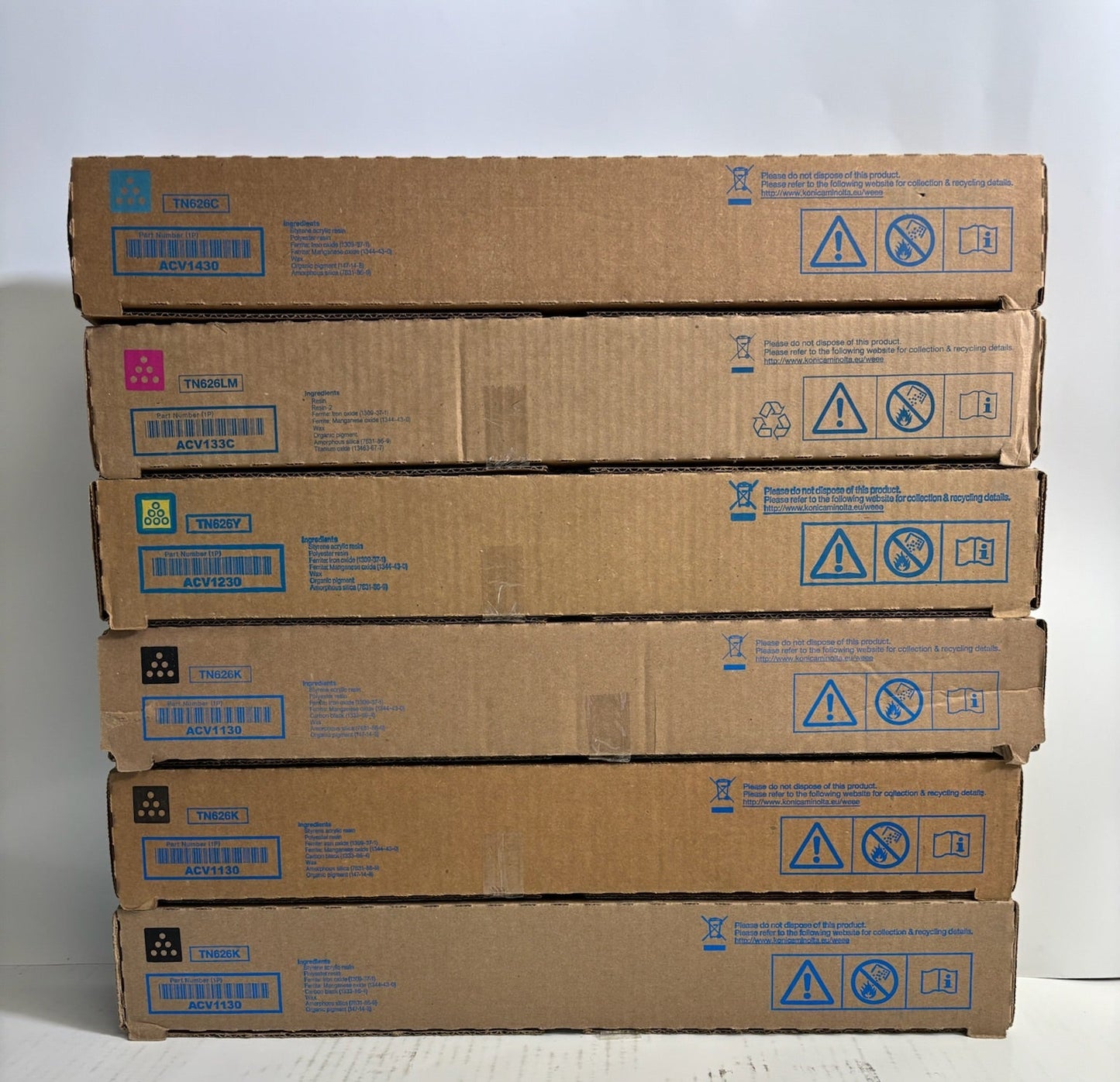 6 Genuine Konica Minolta BHC360i,C450i,C550i,C650i CCMKKK Toners TN626 (TN626LM)