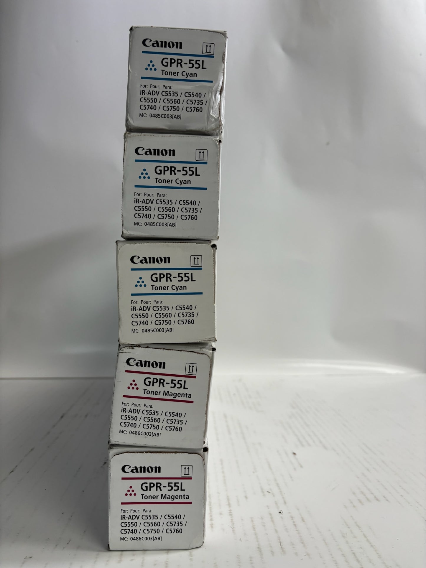 5 Genuine Canon iR ADV C5535i,C5535i II CCCMM Toners GPR-55L(No Yellow or Black)