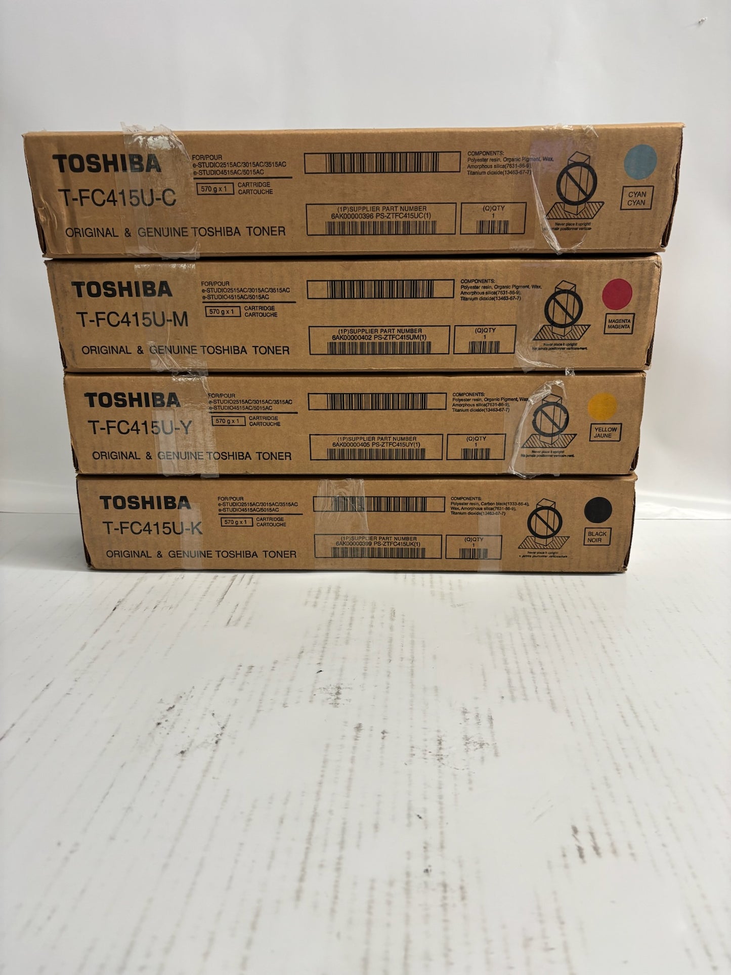 4 New Genuine Toshiba 2515AC, 3015AC, 3515AC,4515AC CMYK T-FC415U Toners