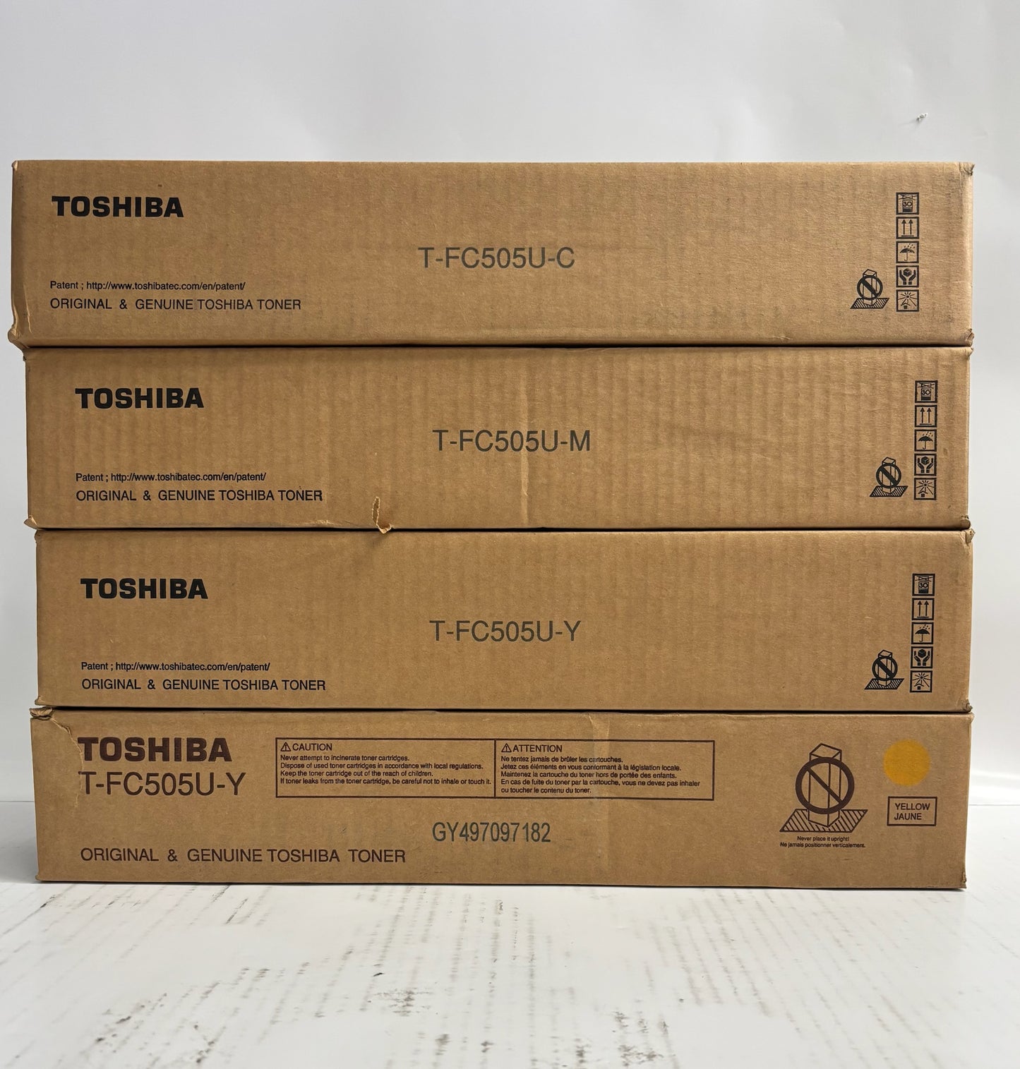 4 Genuine Toshiba e-STUDIO 2505AC,3005AC CMYY T-FC505U Toners (No Black)