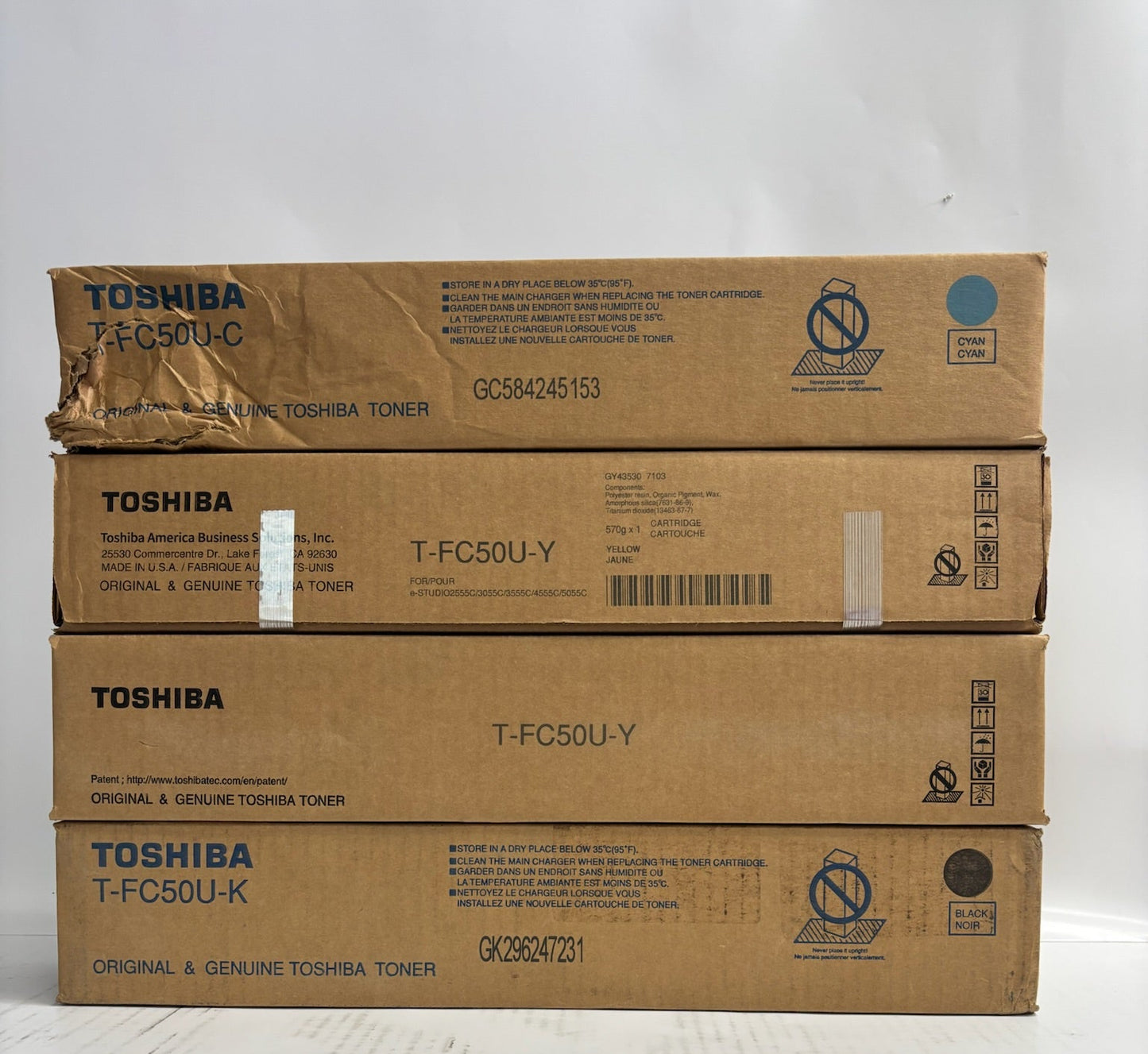 4 OEM Toshiba es2555C,3055C,C4555C Cyan, Yellow & Black T-FC50U CYYK Toners