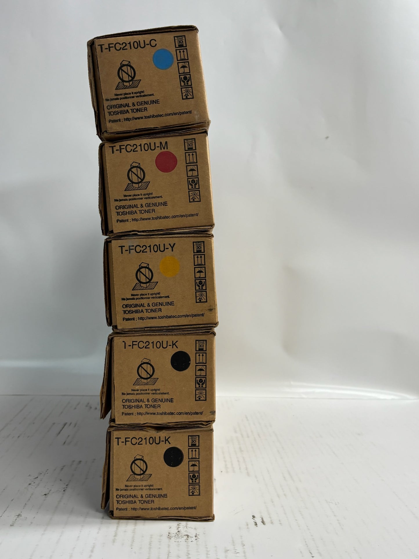 5 Genuine Toshiba eStudio 2010AC,2510AC CMYKK Toners T-FC210U(Same Day Shipping)