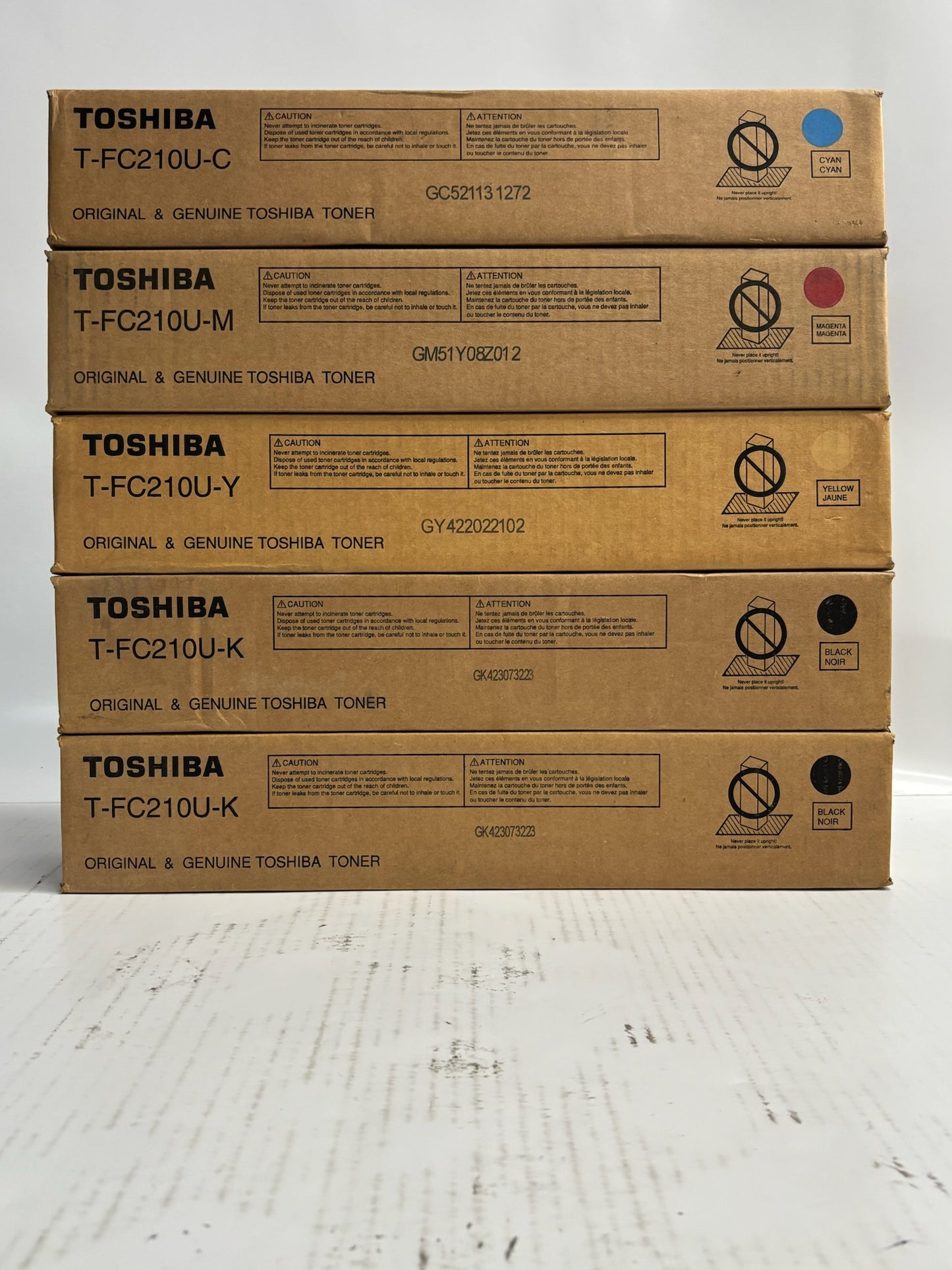 5 Genuine Toshiba eStudio 2010AC,2510AC CMYKK Toners T-FC210U(Same Day Shipping)