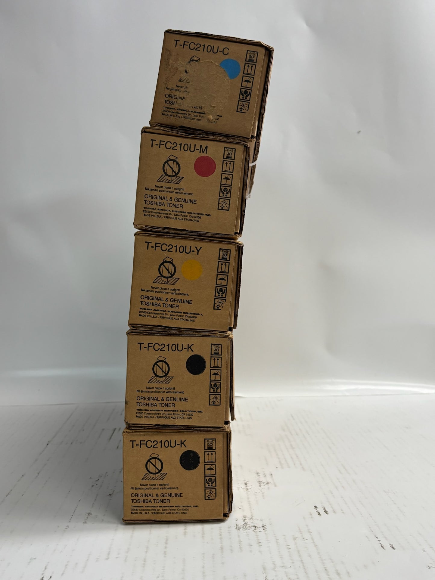 5 Genuine Toshiba eStudio 2010AC,2510AC CMYKK Toners T-FC210U(Same Day Shipping)