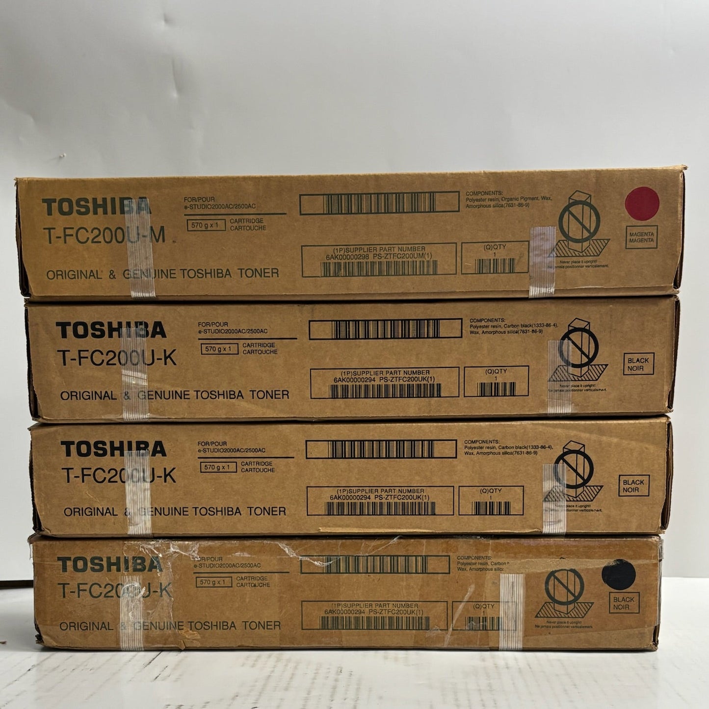 4 Genuine Toshiba e-STUDIO 2000AC,2500AC MKKK Toner T-FC200U (No Cyan or Yellow)
