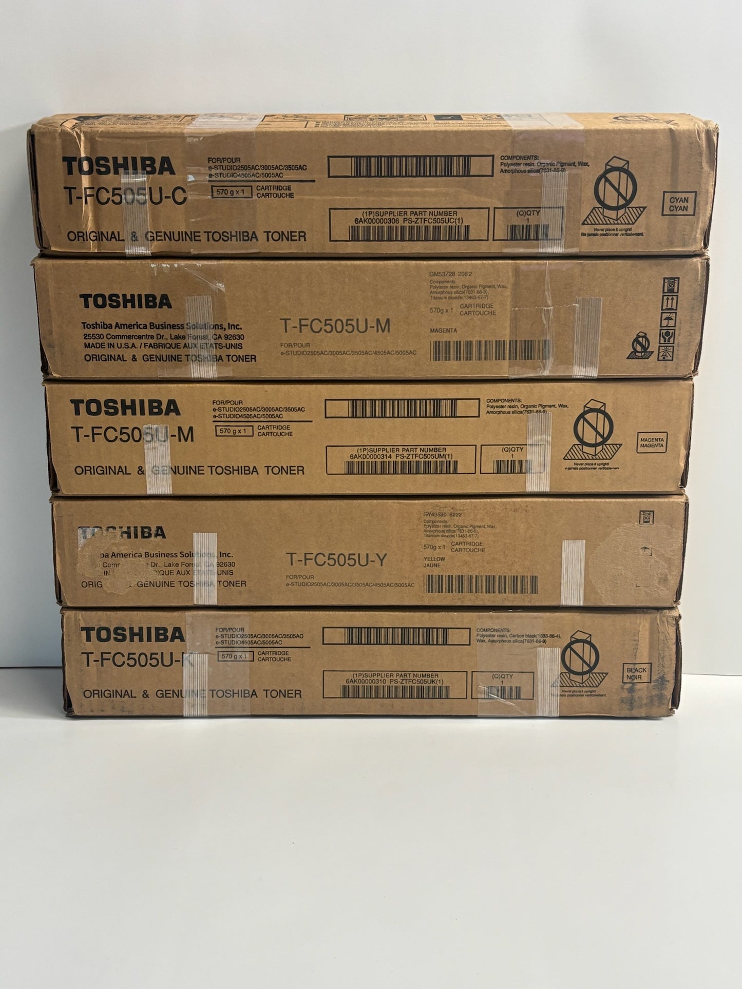 5 Genuine Toshiba e-STUDIO 2505AC,3005AC,5005AC CMMYK Toners T-FC505U
