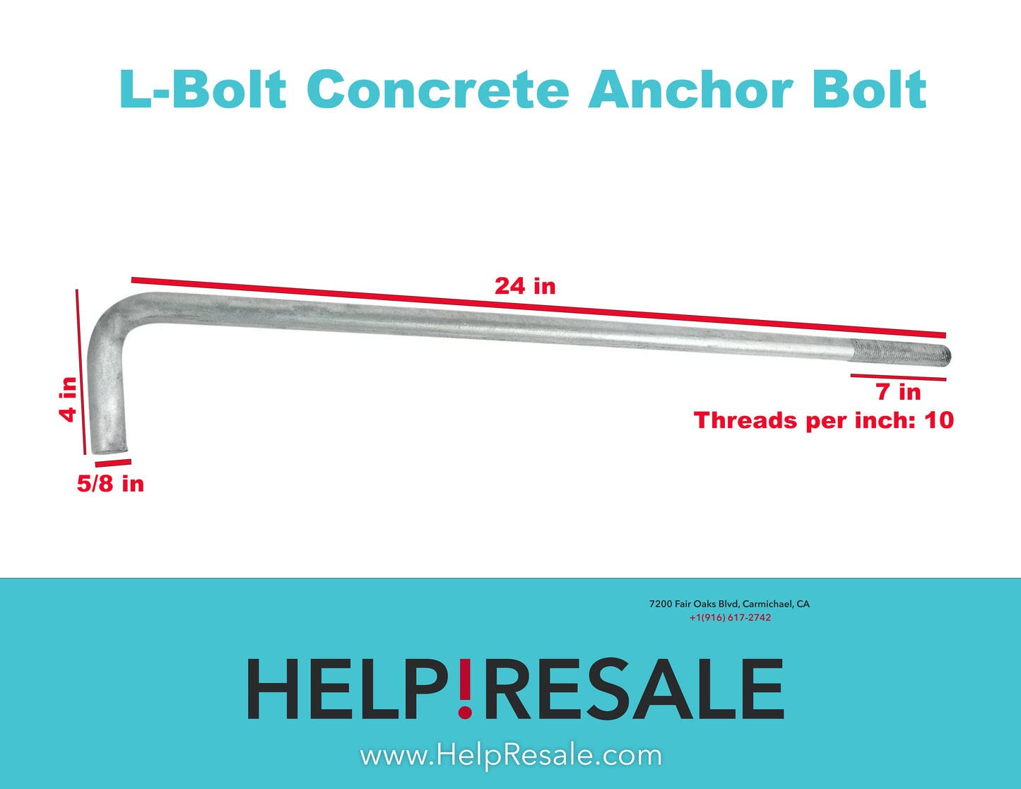 Lot of (12) 5/8"-10 X 24" L-Bolt Concrete Anchor (Threads per inch: 10)