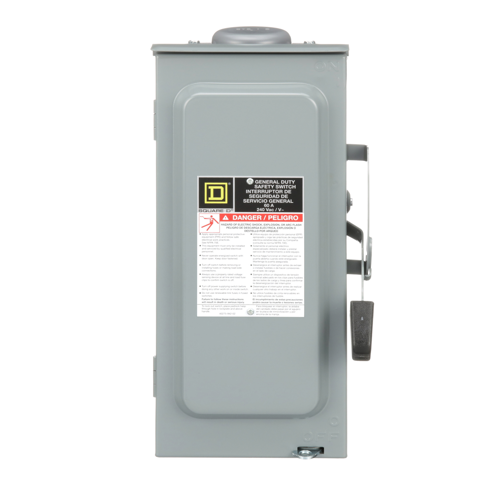 Square D D222N General Duty Safety Switch, Fusible, 60A, 3 Wire, 2-Poles