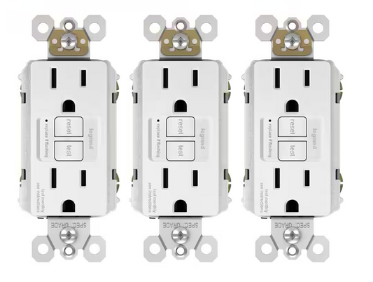 Legrand Radiant 1597TRW GFCI Duplex Self-Test Receptacle 15A 125VAC 60Hz 3 Pack