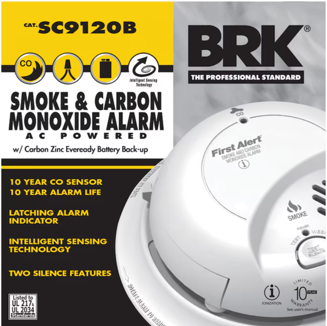 2 Pack BRK (SC9120B) Smoke & Carbon Monoxide Alarm Ac Powered Battery Backup