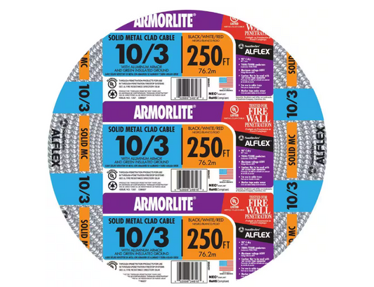 250 Ft Southwire 10/3 x 250 ft. Solid CU MC (Metal Clad) Armorlite Cable