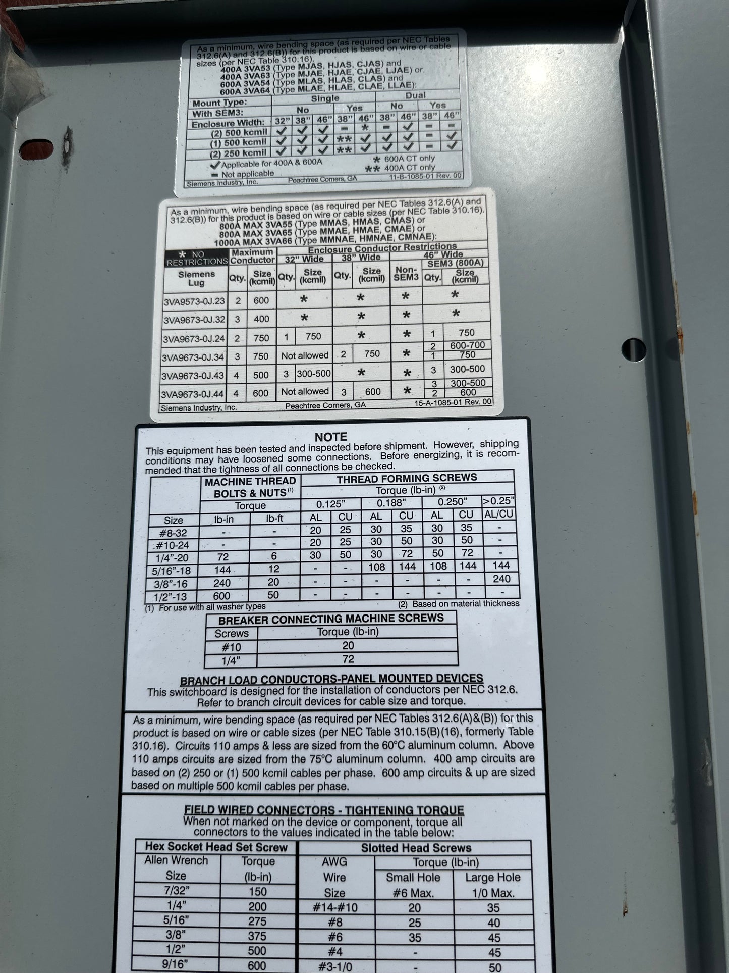 SIEMENS 800 AMP Switchboard & Meter 208Y/120V 60hz 3 Phase 4 Wire Distribution