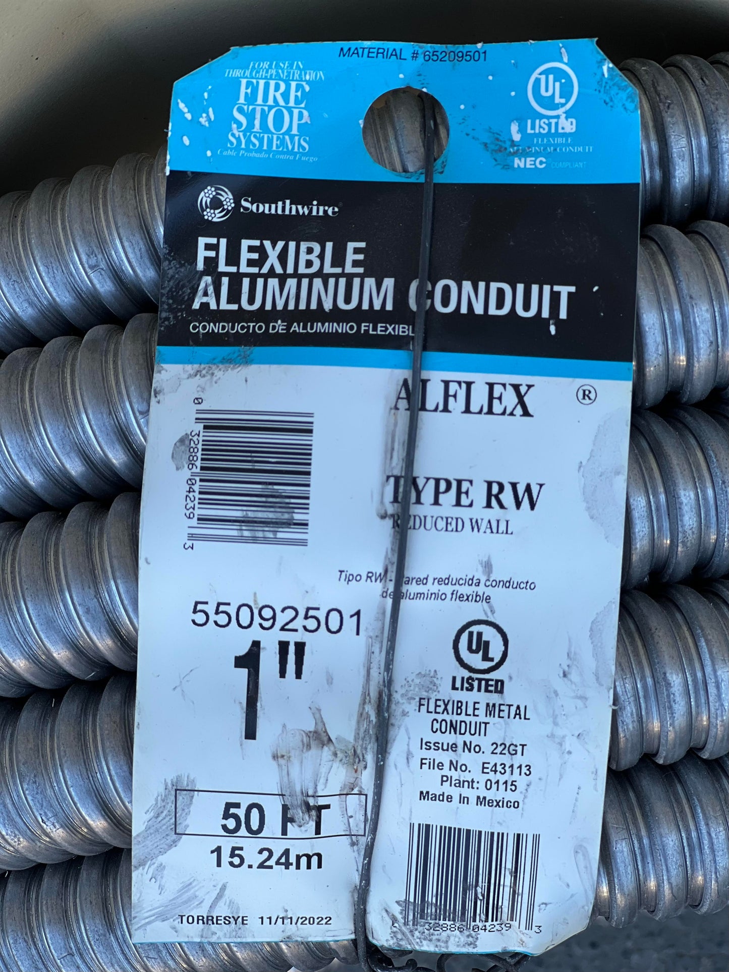 Southwire Alflex 1" Aluminum Alloy Strip Flexible Metal Conduit High Strength